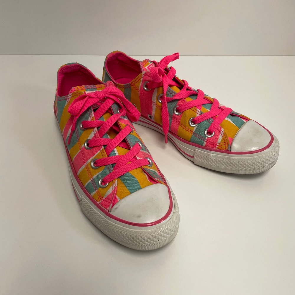 Converse All Star Rainbow Stripe Sneakers 139590F Neon Pink Teal Multi Size 6‎